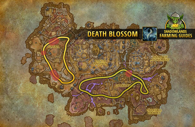 Route to farm Death Blossom in Revendreth